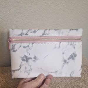 Marble Print Pouch with Pink Zipper